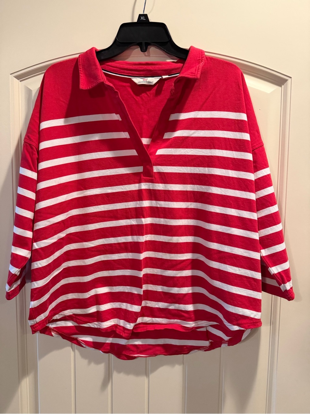 Vineyard Vines Red and White Striped Polo - Medium